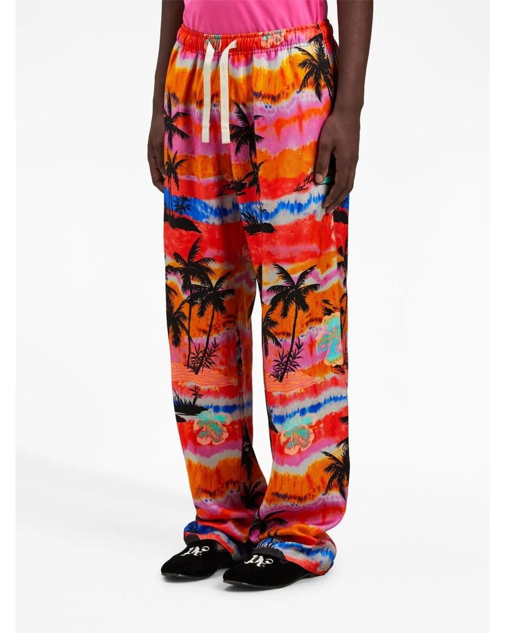 Palm Angels Red Psychedelic-Palms Wide-Leg Trousers for men