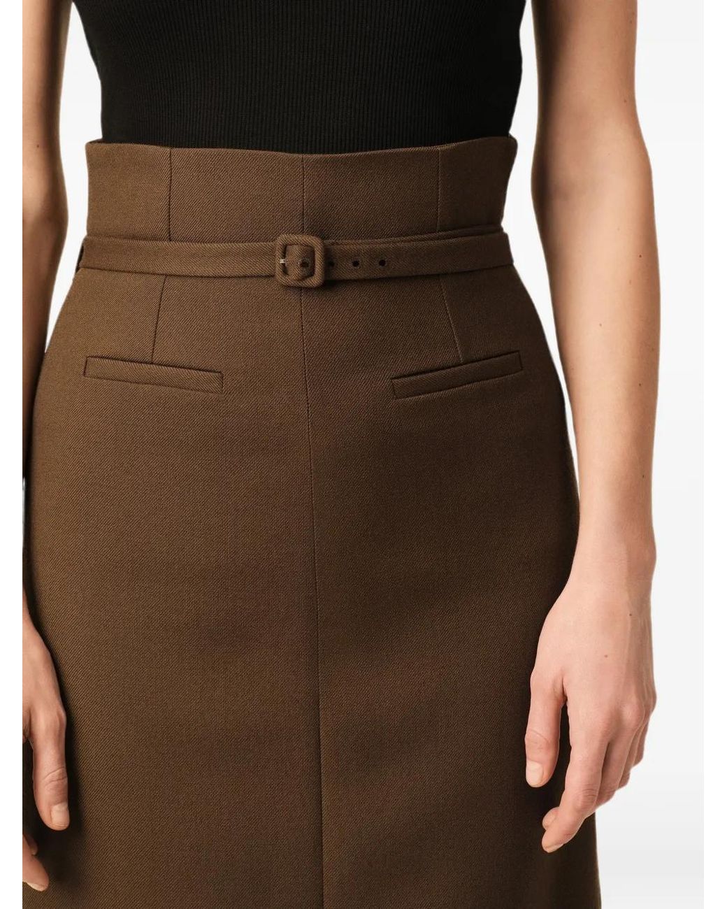 AMI Natural Pencil Belted Wool Skirt