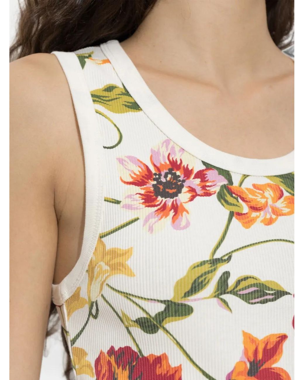 KENZO White Wildflower Floral-Motif Ribbed Top