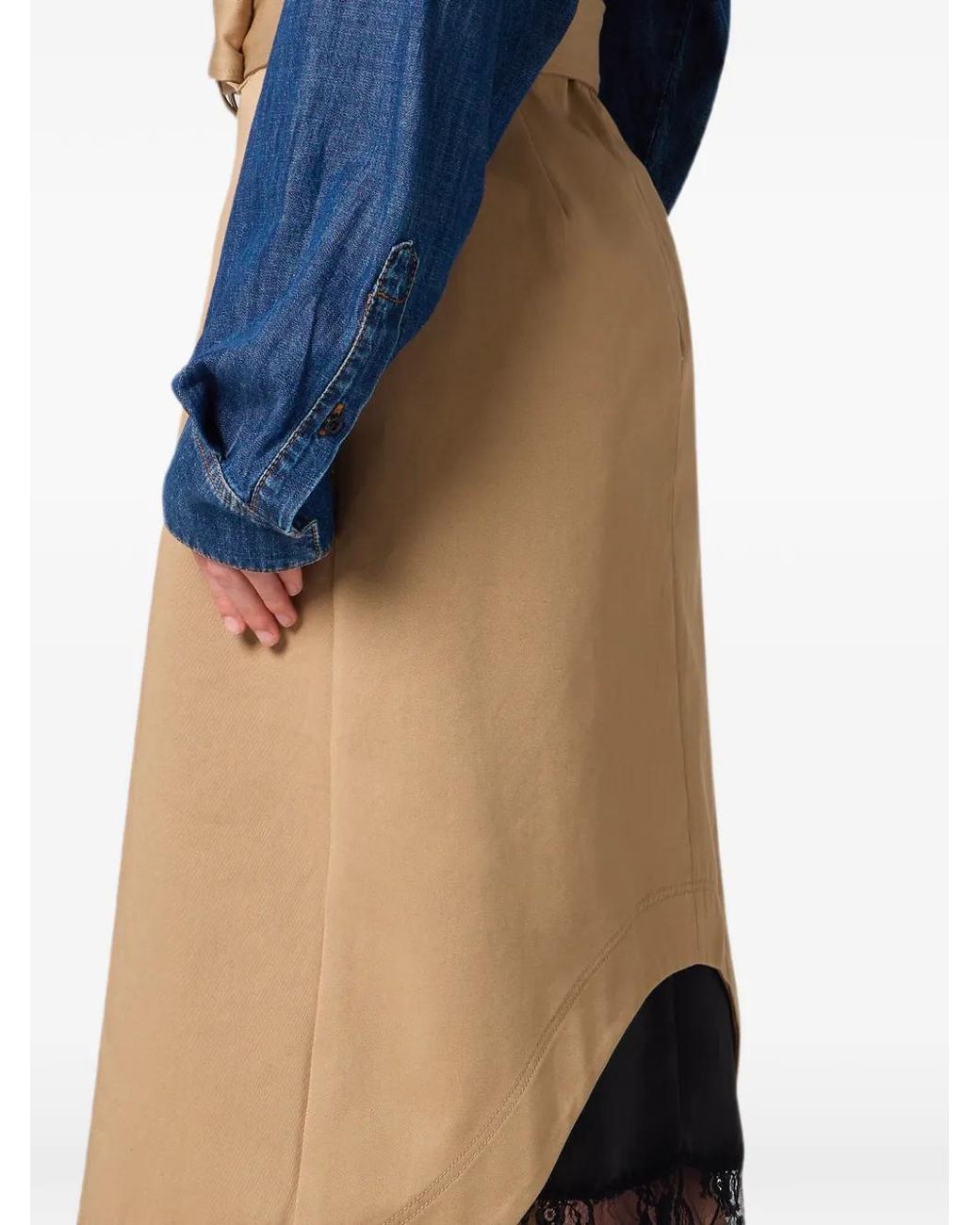 MSGM Natural Belted Lace-Trim Midi Skirt