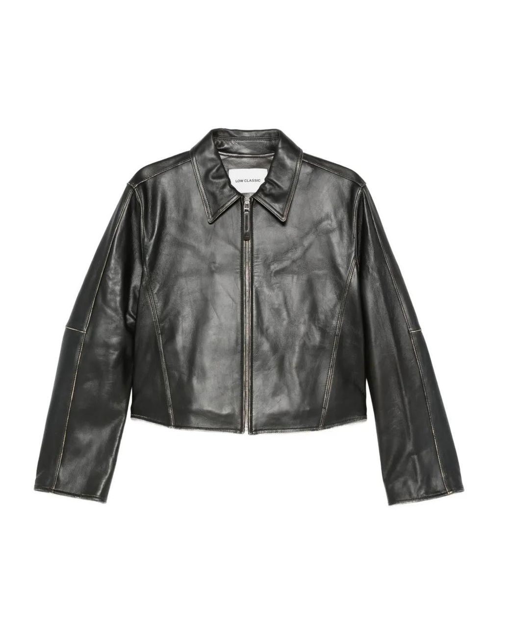 Low Classic Zip-Front Cropped Leather Jacket in Grey | Lyst UK