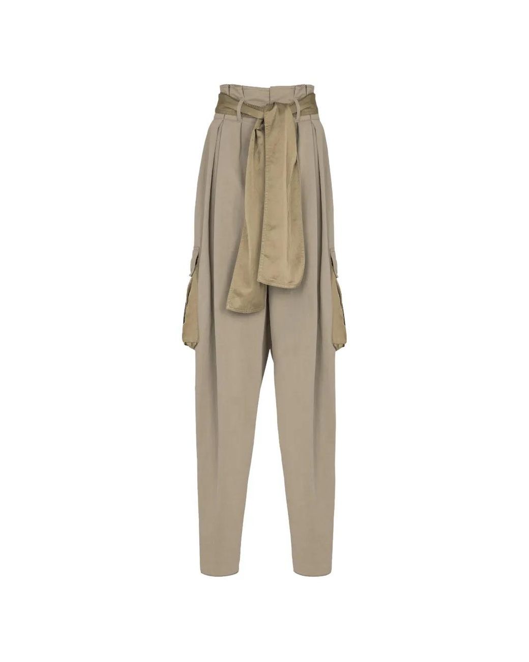 Balmain Natural Cotton Twill High-Waisted Trousers