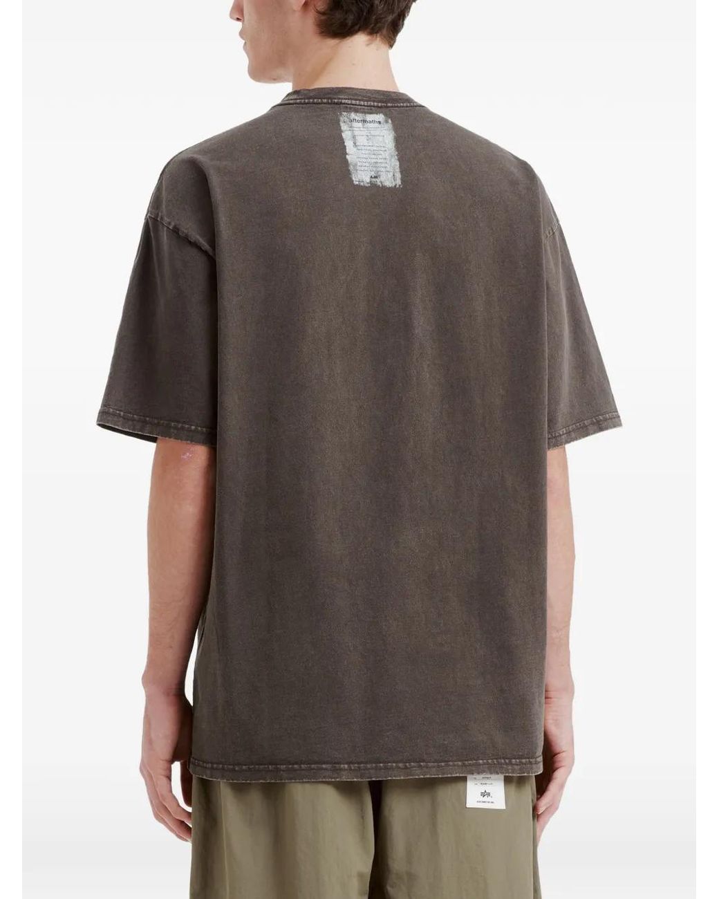AFTERMATHS Gray Slogan-Print Cotton T-Shirt for men