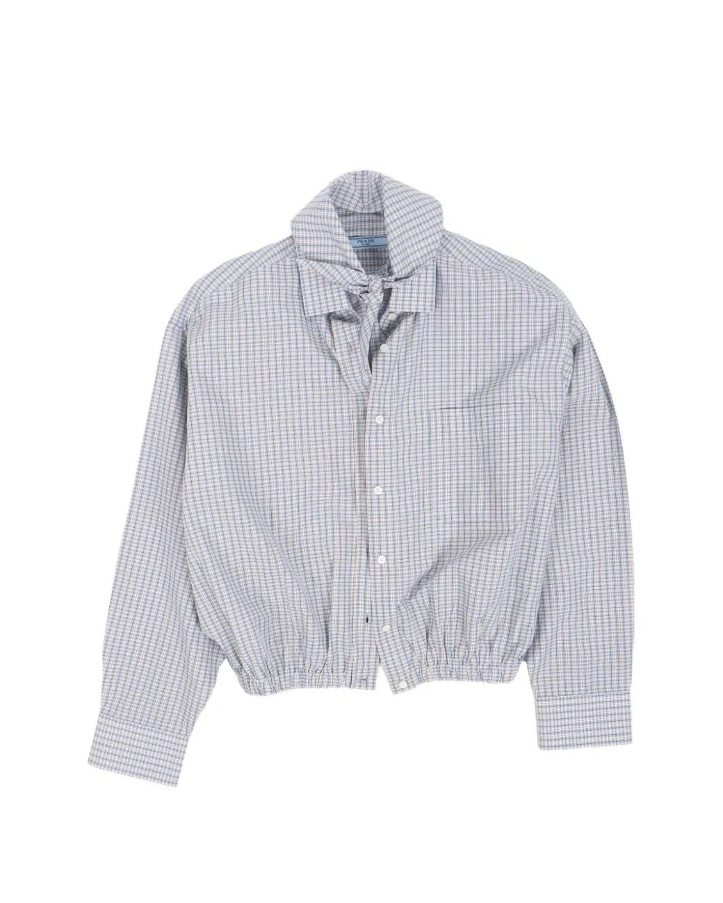 Prada Gray Check-Pattern Elasticated-Hem Shirt