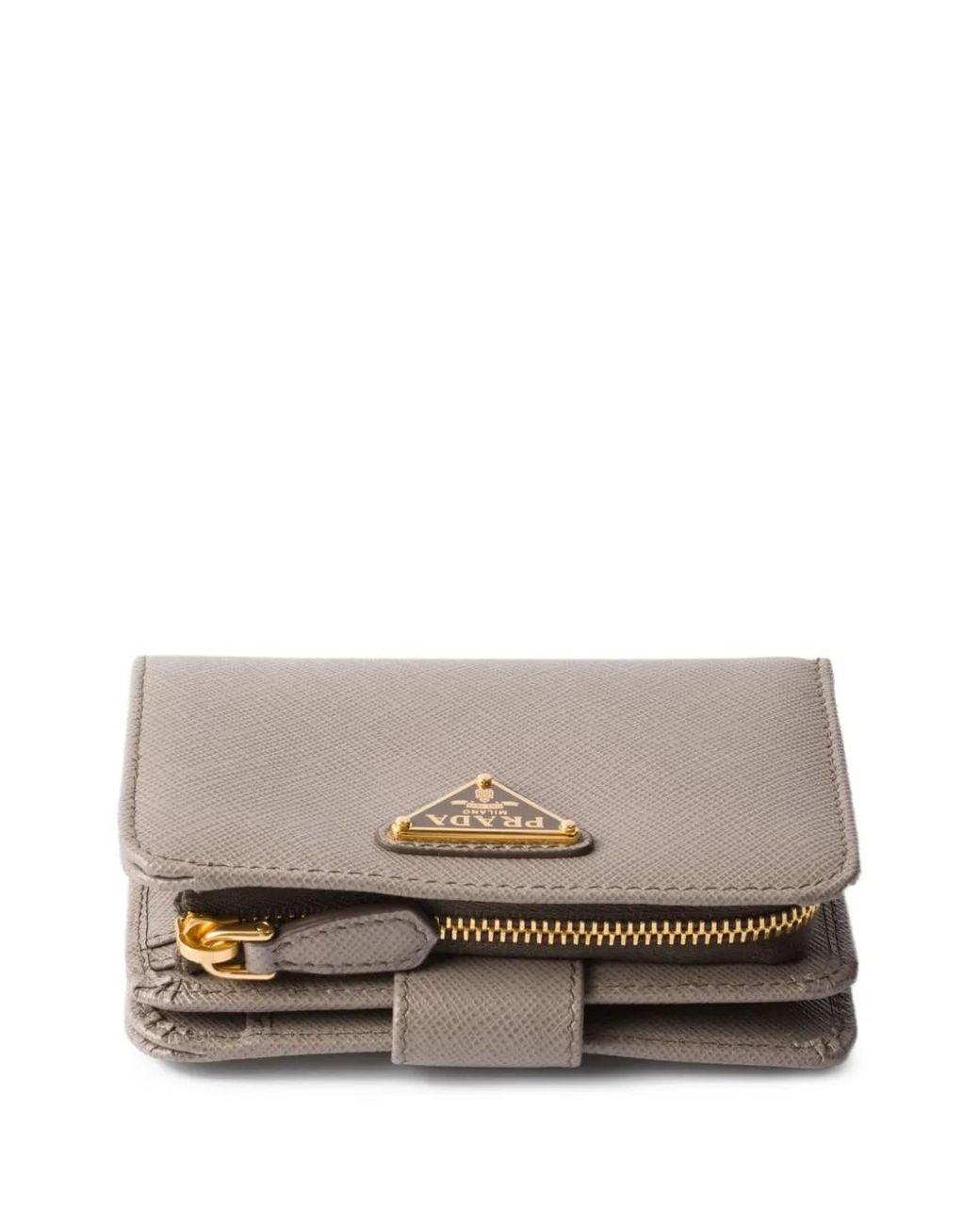 Prada Gray Petit Portefeuille À Plaque Logo