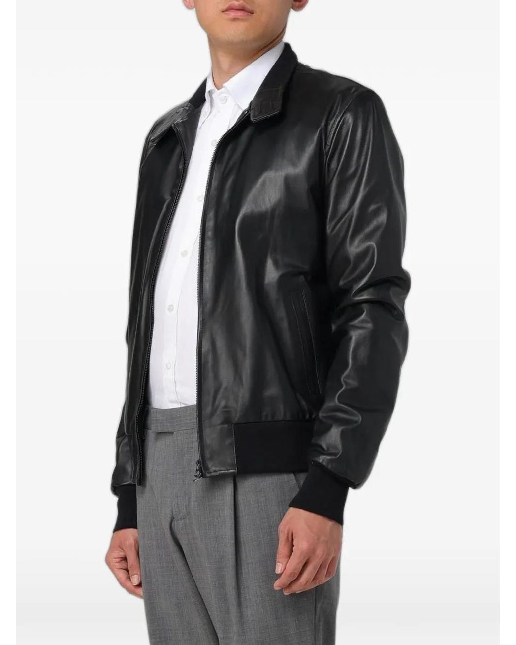 XC Black Zip-Up Leather Jacket for men