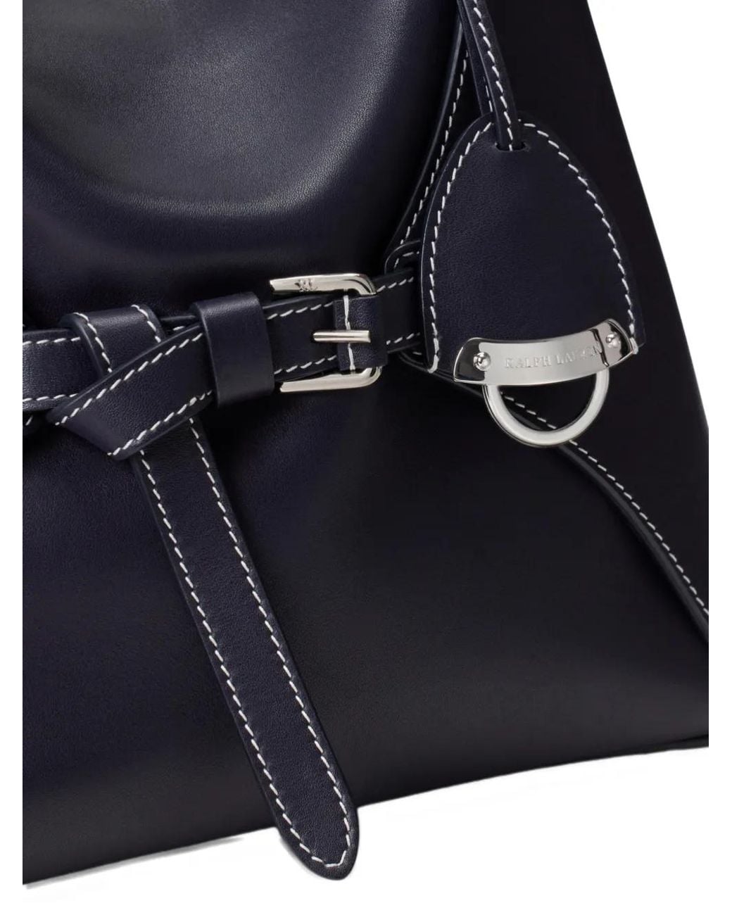 Ralph Lauren Blue The Ralph Wood-Handle Leather Tote Bag