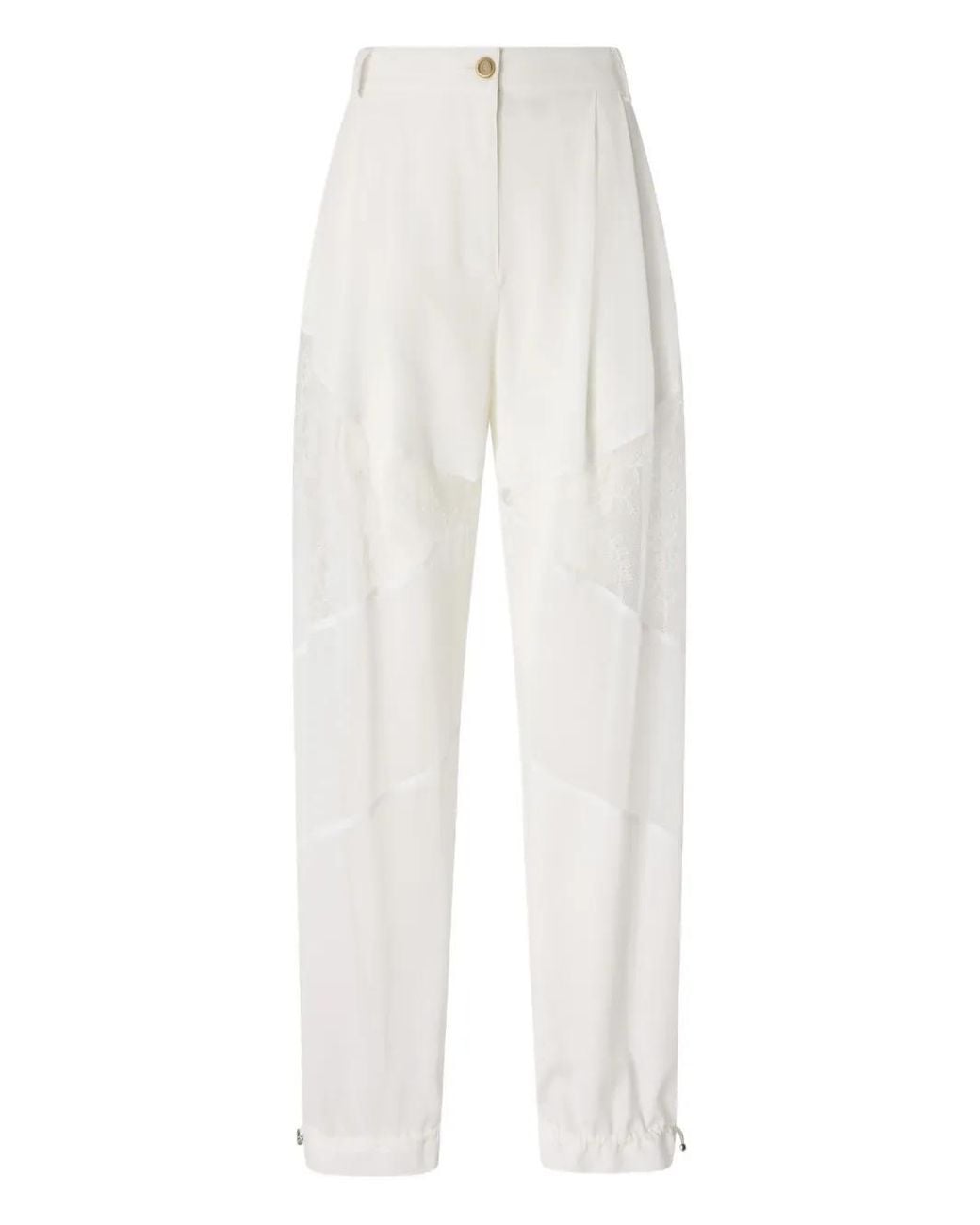 Pinko White Trousers With Lace Details