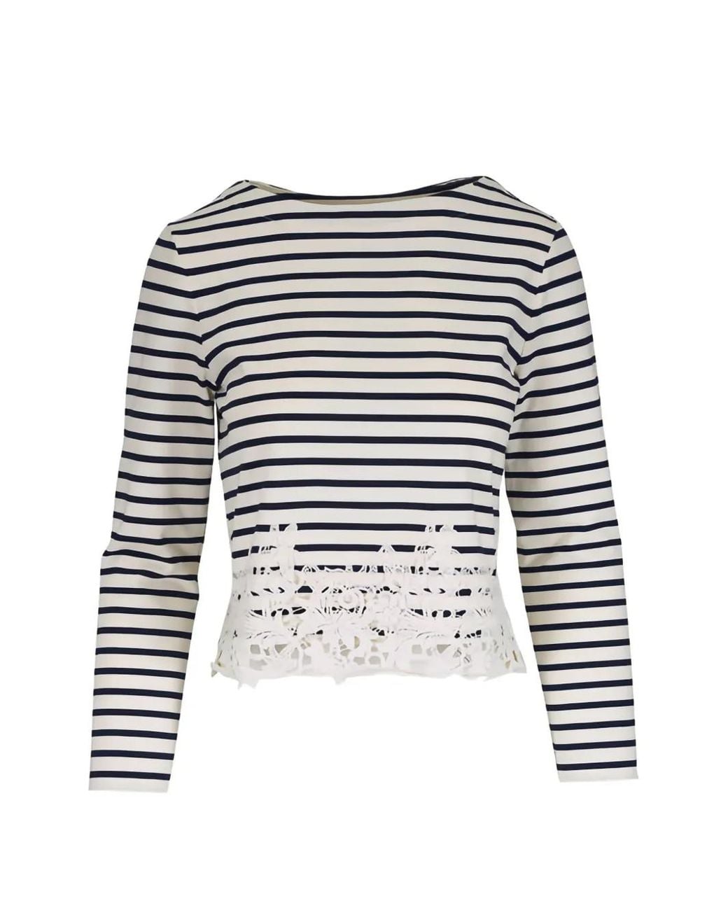 Veronica Beard Gestreept T-Shirt Met Kanten Detail in het Black