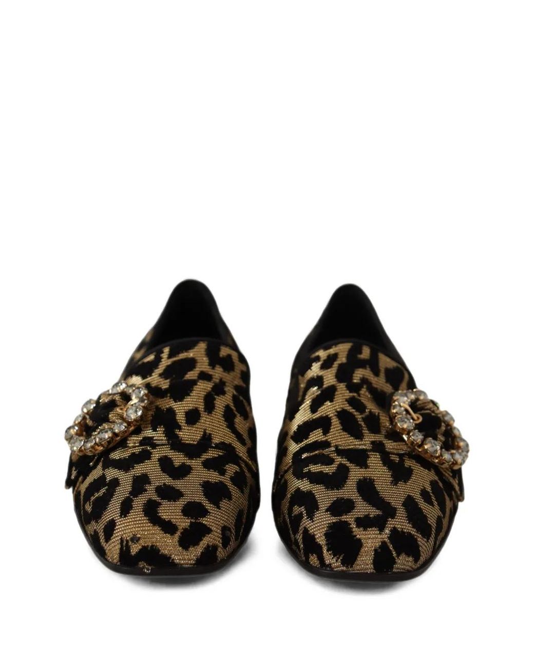 Dolce & Gabbana Black Leopard-Print Crystal-Embellished Loafers