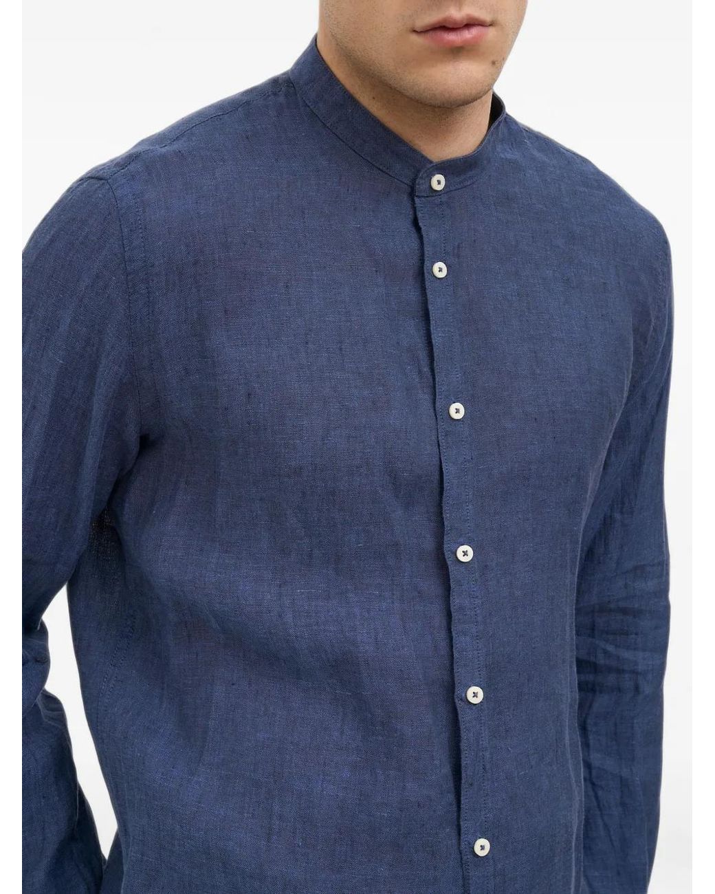 Daniele Alessandrini Blue Mandarin-Collar Shirt for men