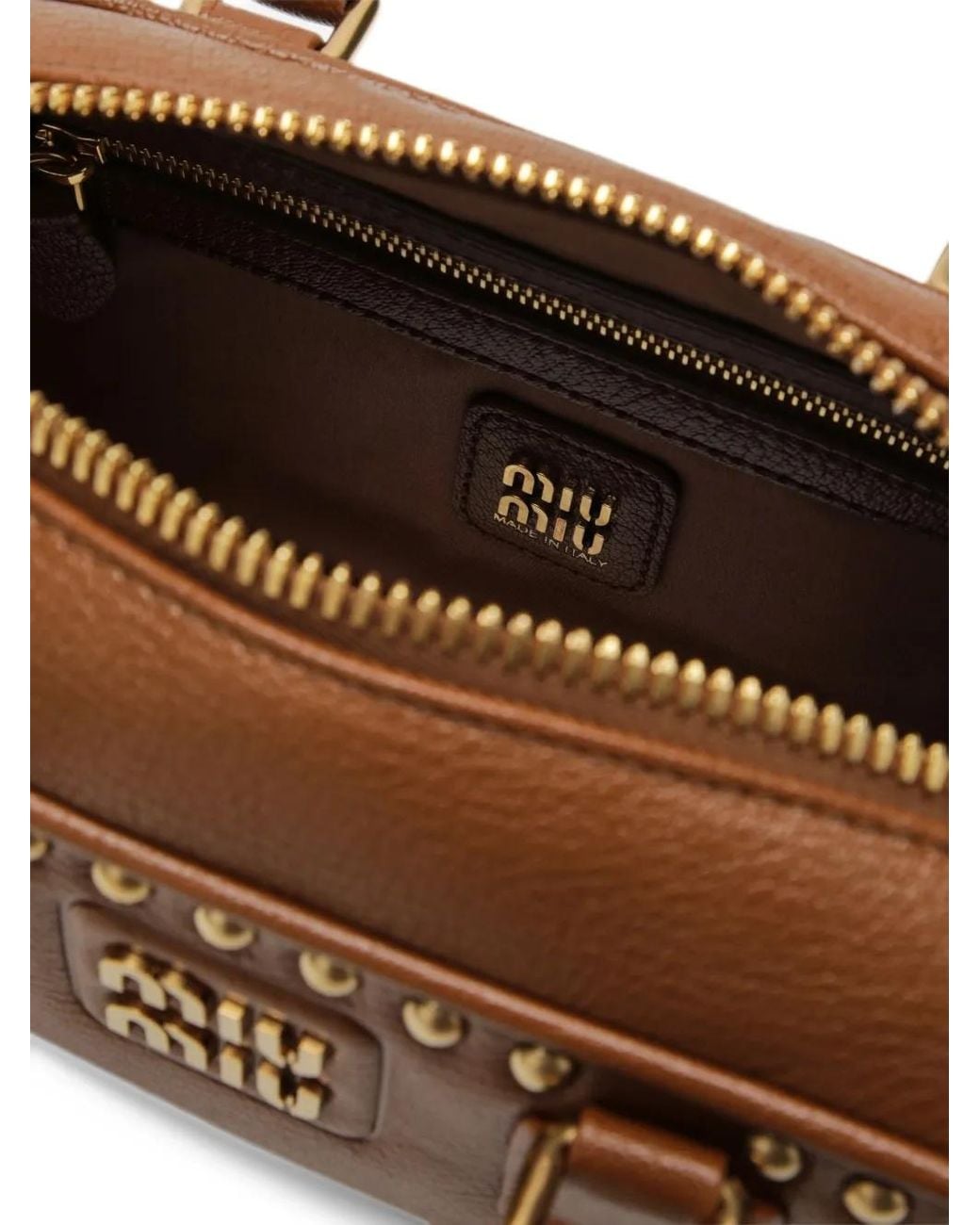 Miu Miu Brown Arcadie Studded Leather Bag