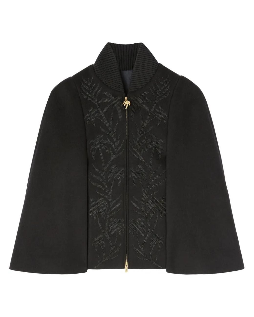 Palm Angels Black Palm-Embroidered Zip-Up Cape