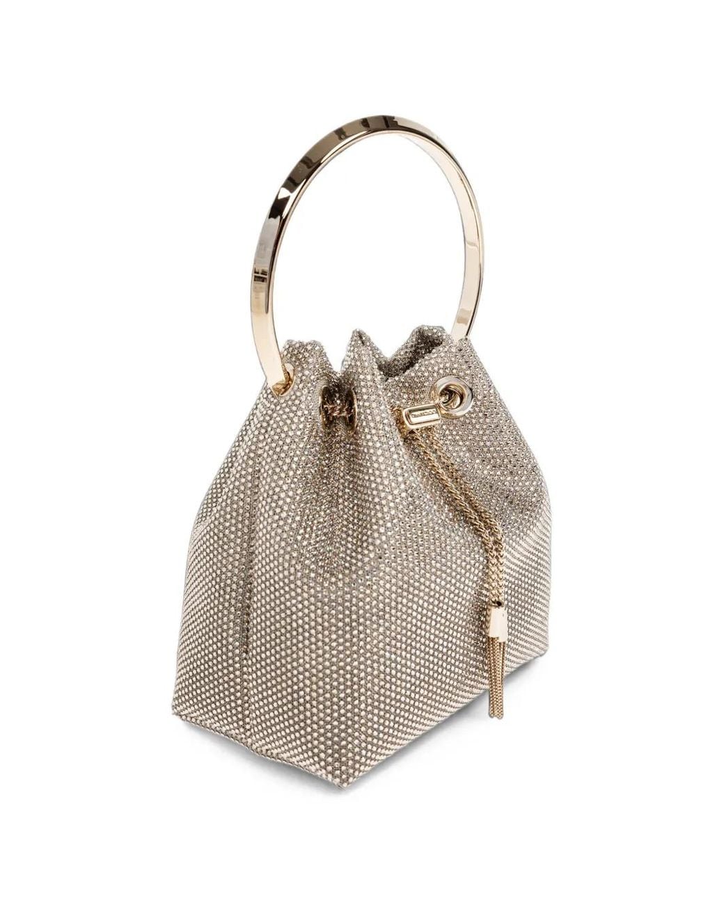 Jimmy Choo Natural Bon Bon Crystal-Embellished Bucket Bag