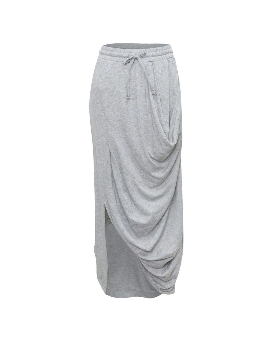OPEN YY Gray Draped Drawstring-Waist Maxi Skirt