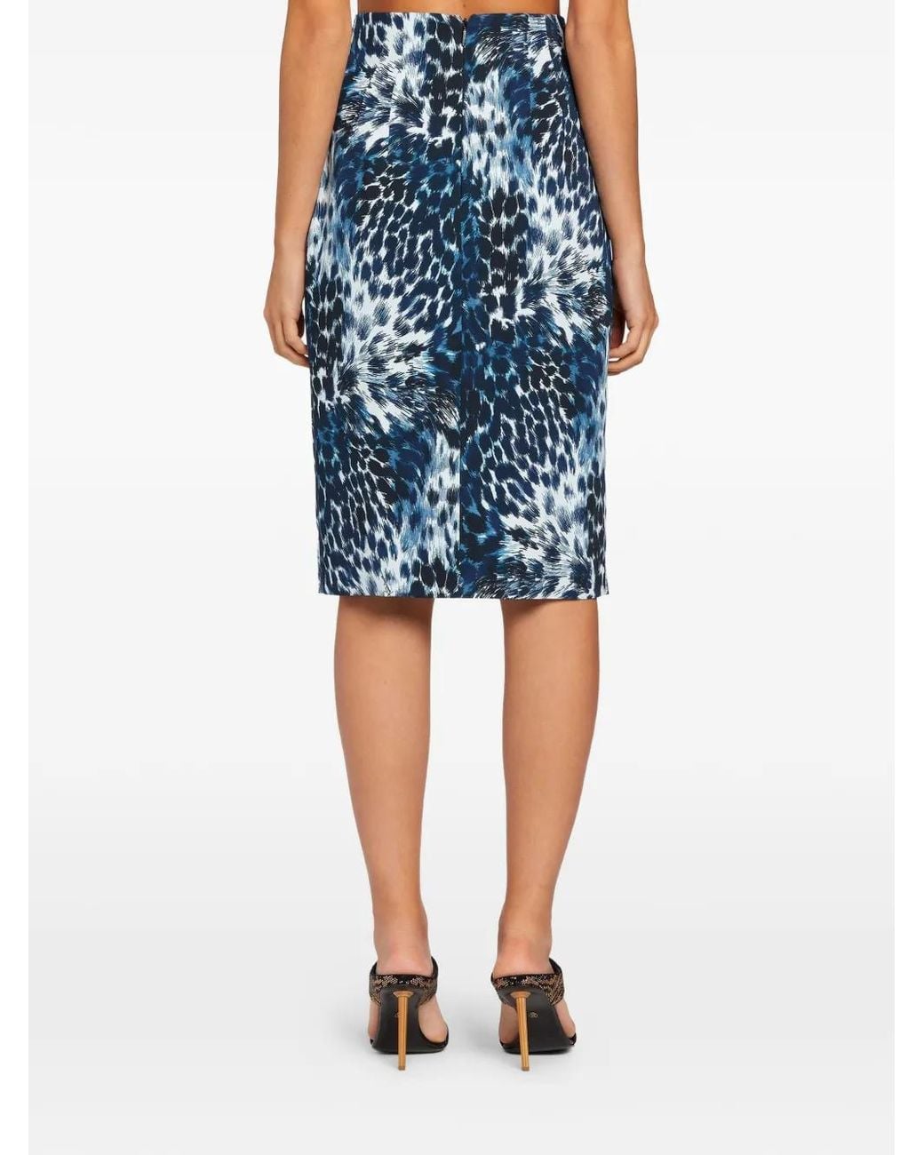 Roberto Cavalli Blue Leopard-Print Midi Pencil Skirt