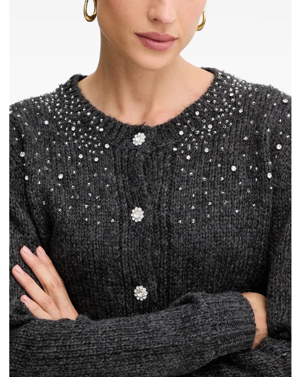 Fracomina Gray Bead-Embellished Cardigan
