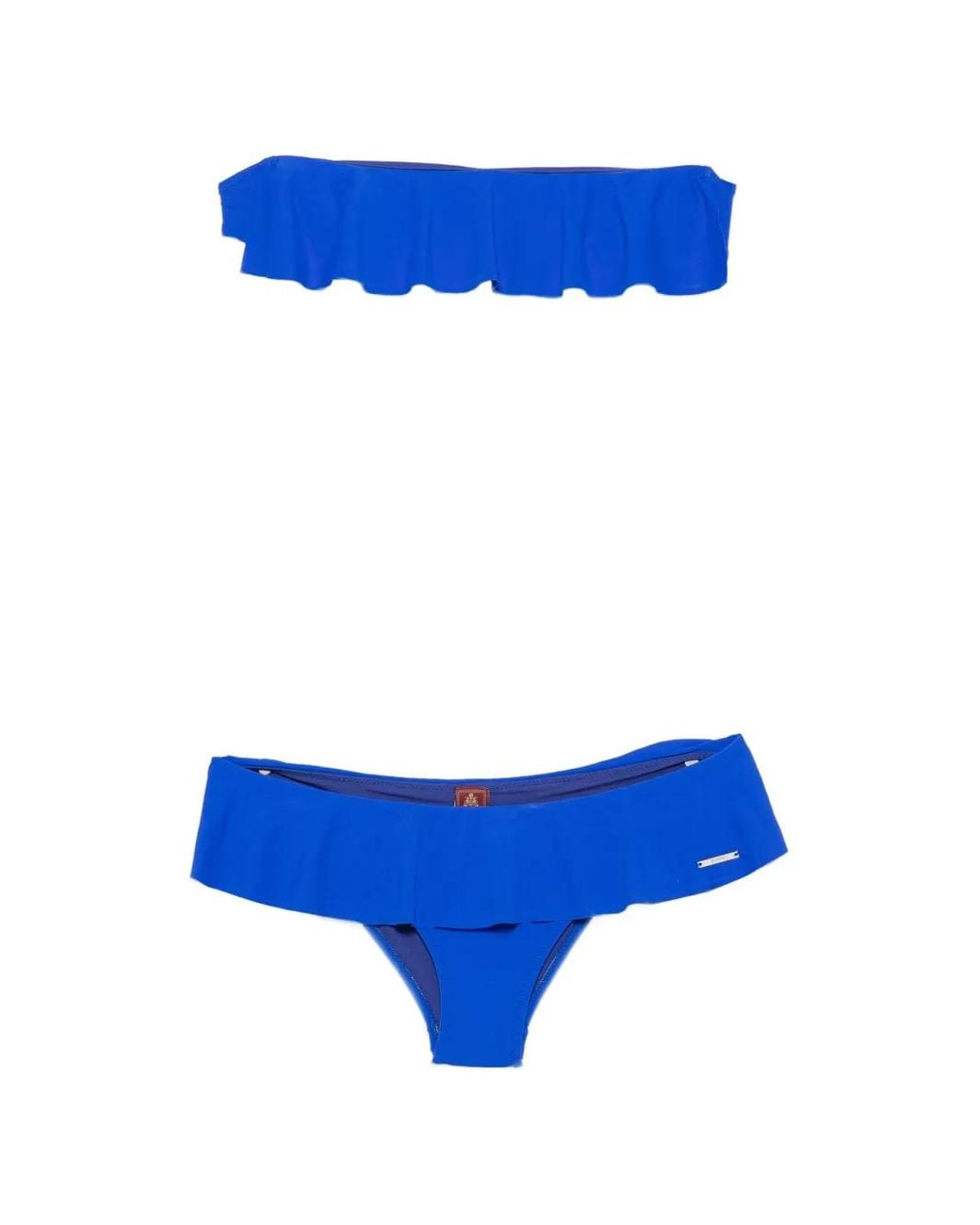 Dondup Blue Candy Ruffled Bandeau Bikini