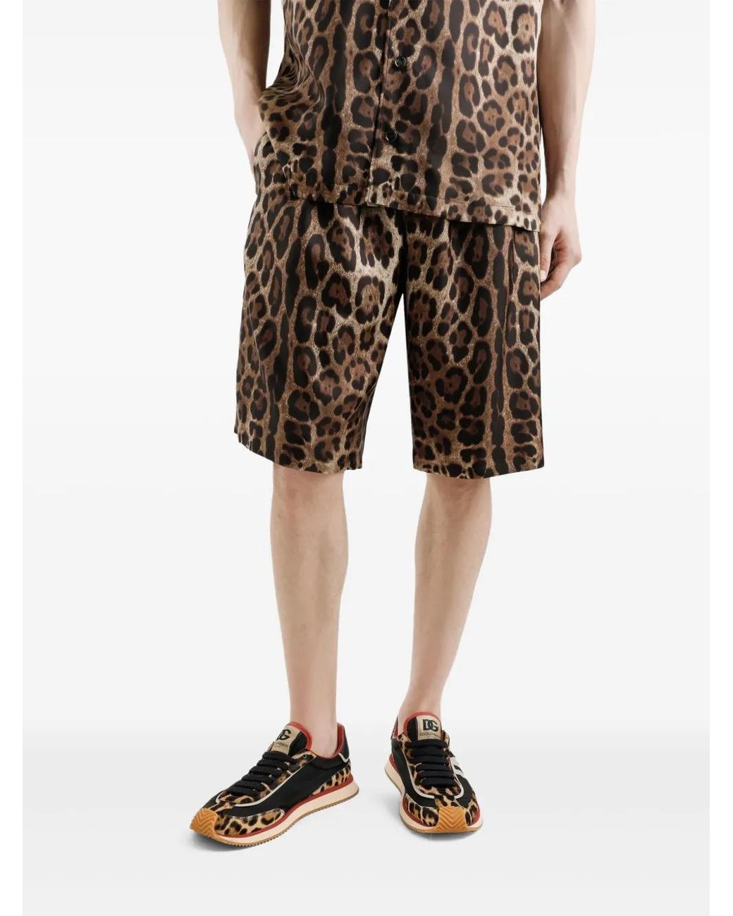 Dolce & Gabbana Brown Leopard-Print Shorts for men