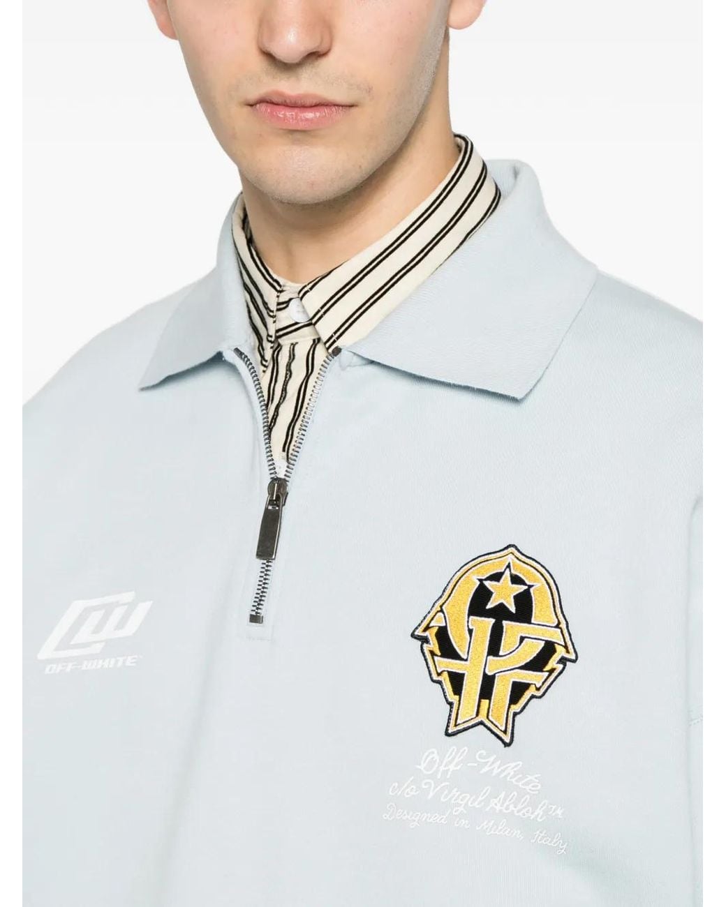 Off-White c/o Virgil Abloh Blue Logo-Patch Half-Zip Sweater for men