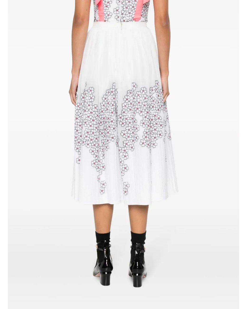 Gemy Maalouf White Floral-Print Jacquard Midi Skirt