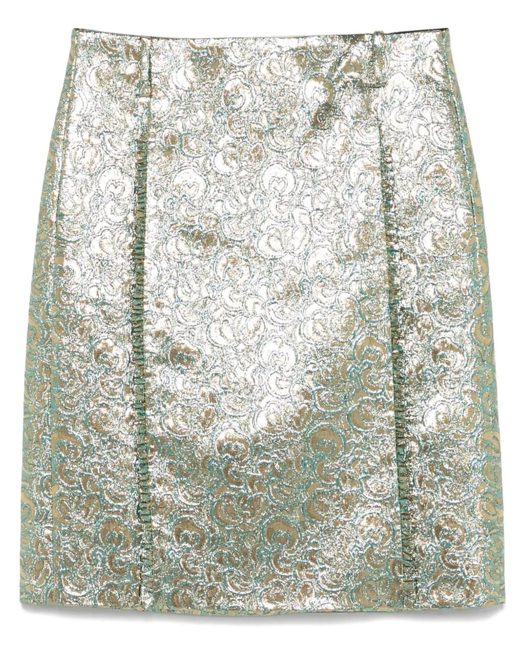 N°21 Metallic-Flower-Print Midi Skirt