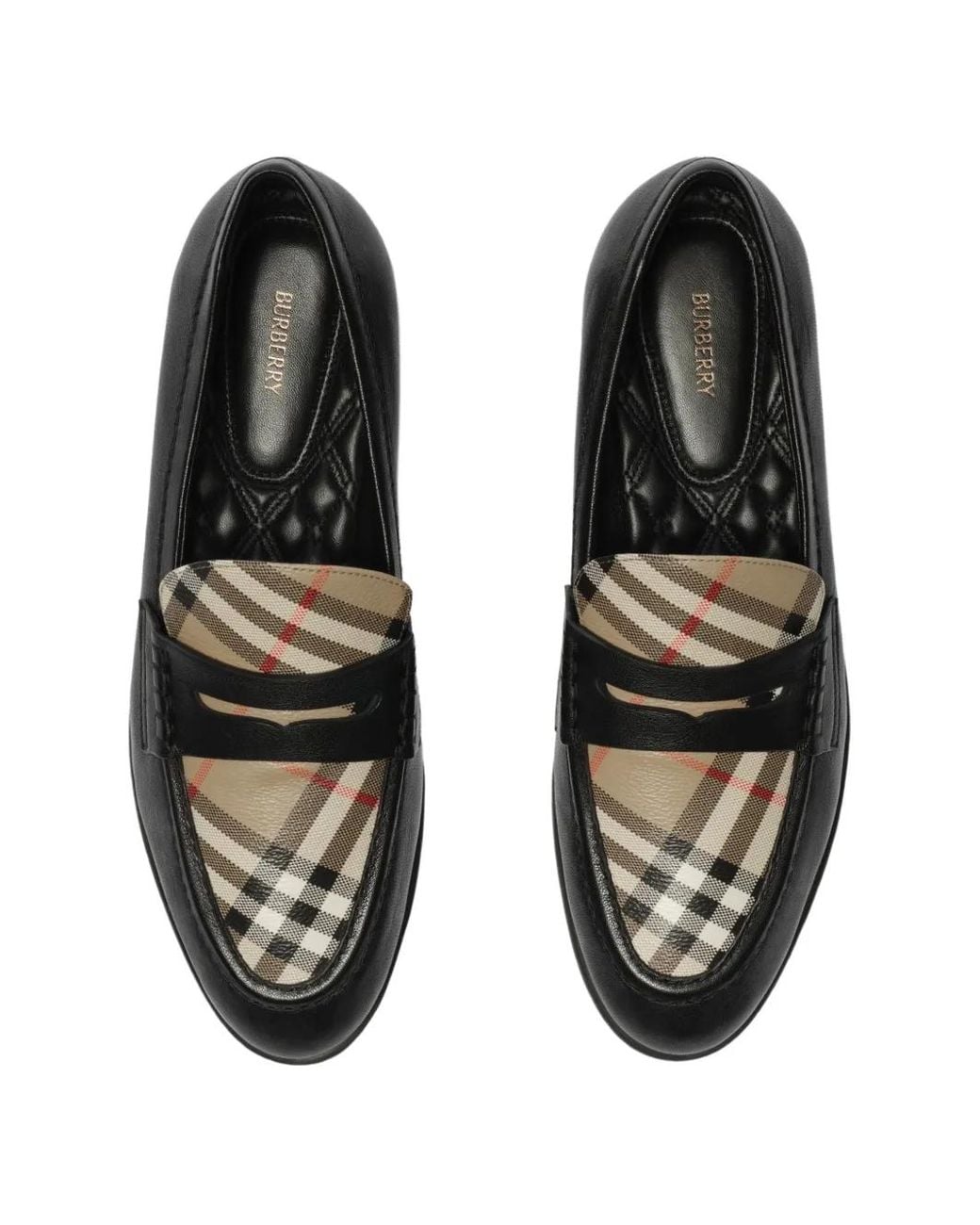 Burberry Black Mocassins Opal À Carreaux Et Cuir