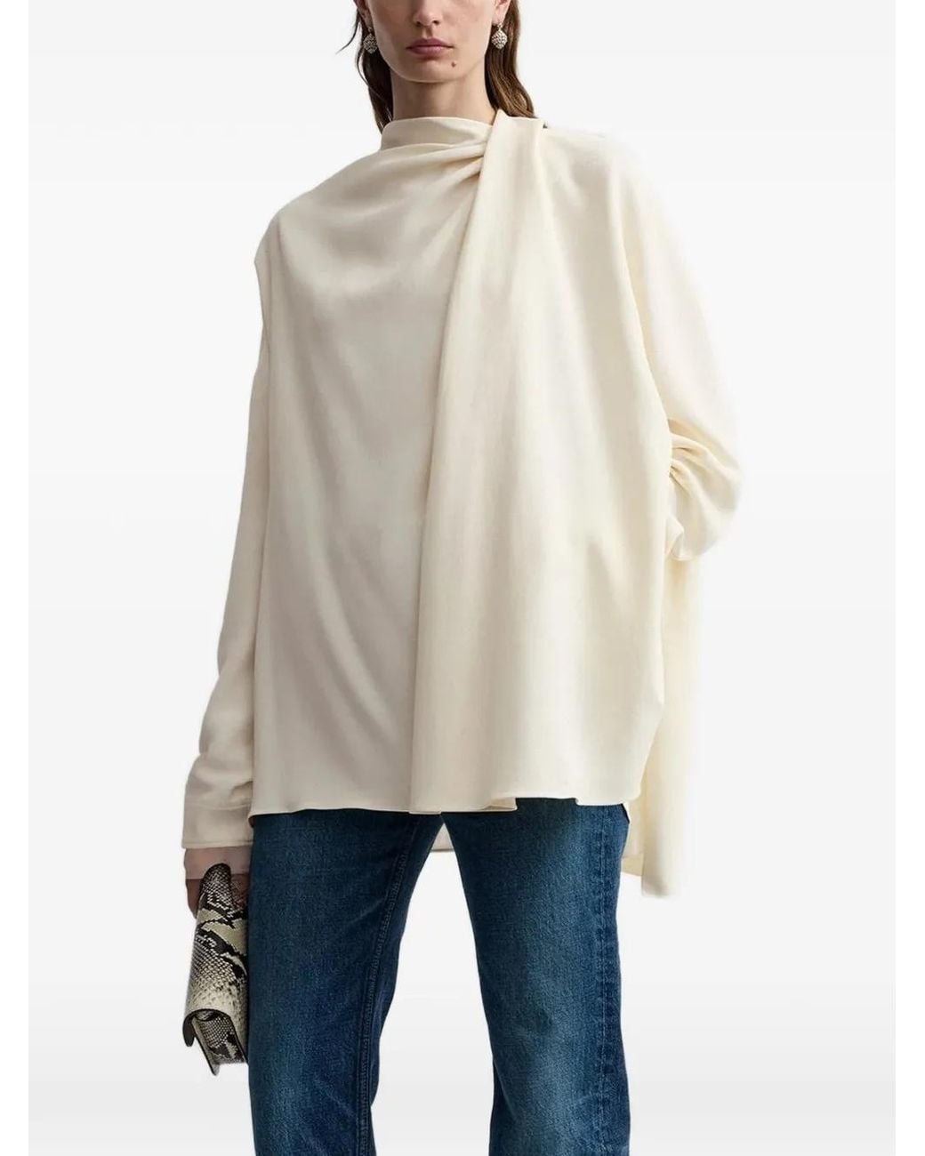 Totême Natural Asymmetric Draped Cady Blouse Ecru