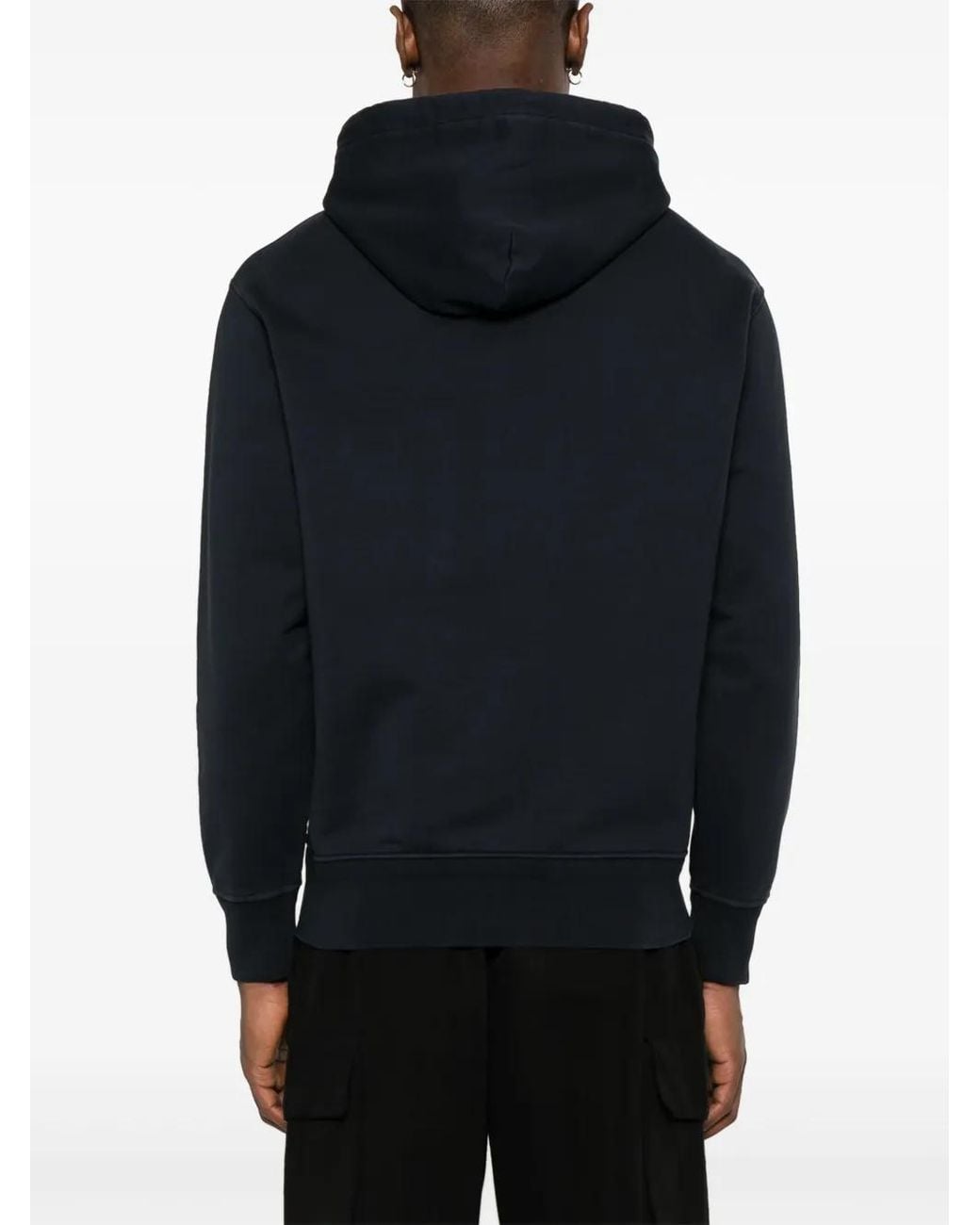 C P Company Blue Logo-Embroidered Cotton Hoodie for men