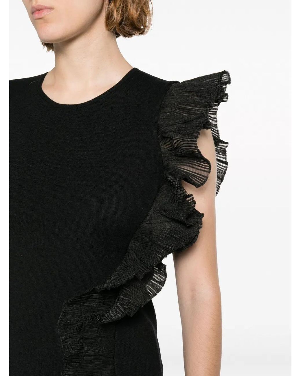 Emporio Armani Black Ruffle-Detail Asymmetric Minidress