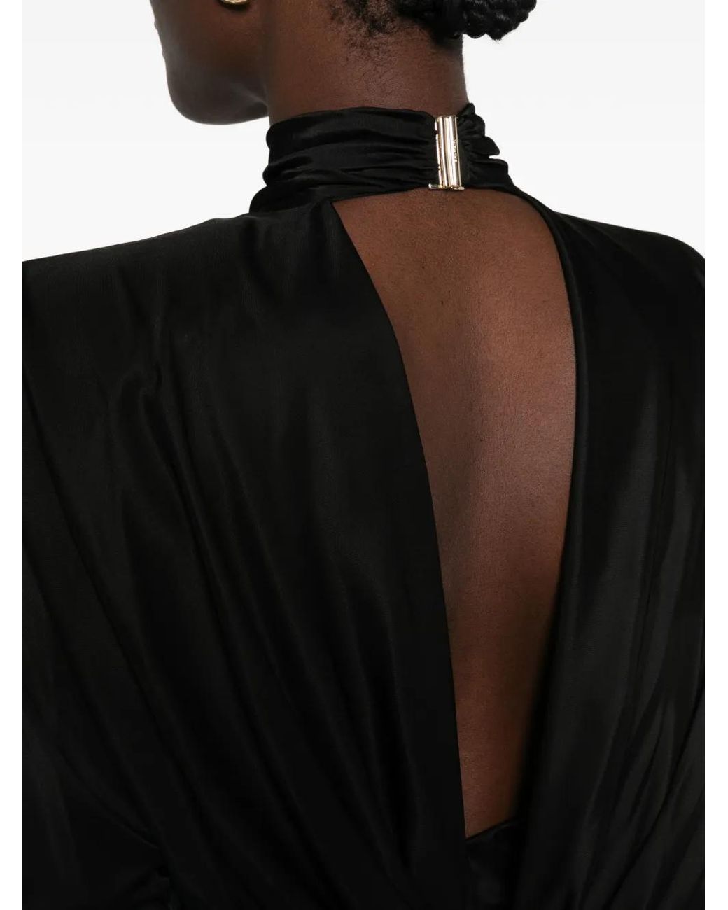 Balmain Black Gathered Open-Back Maxi Dress