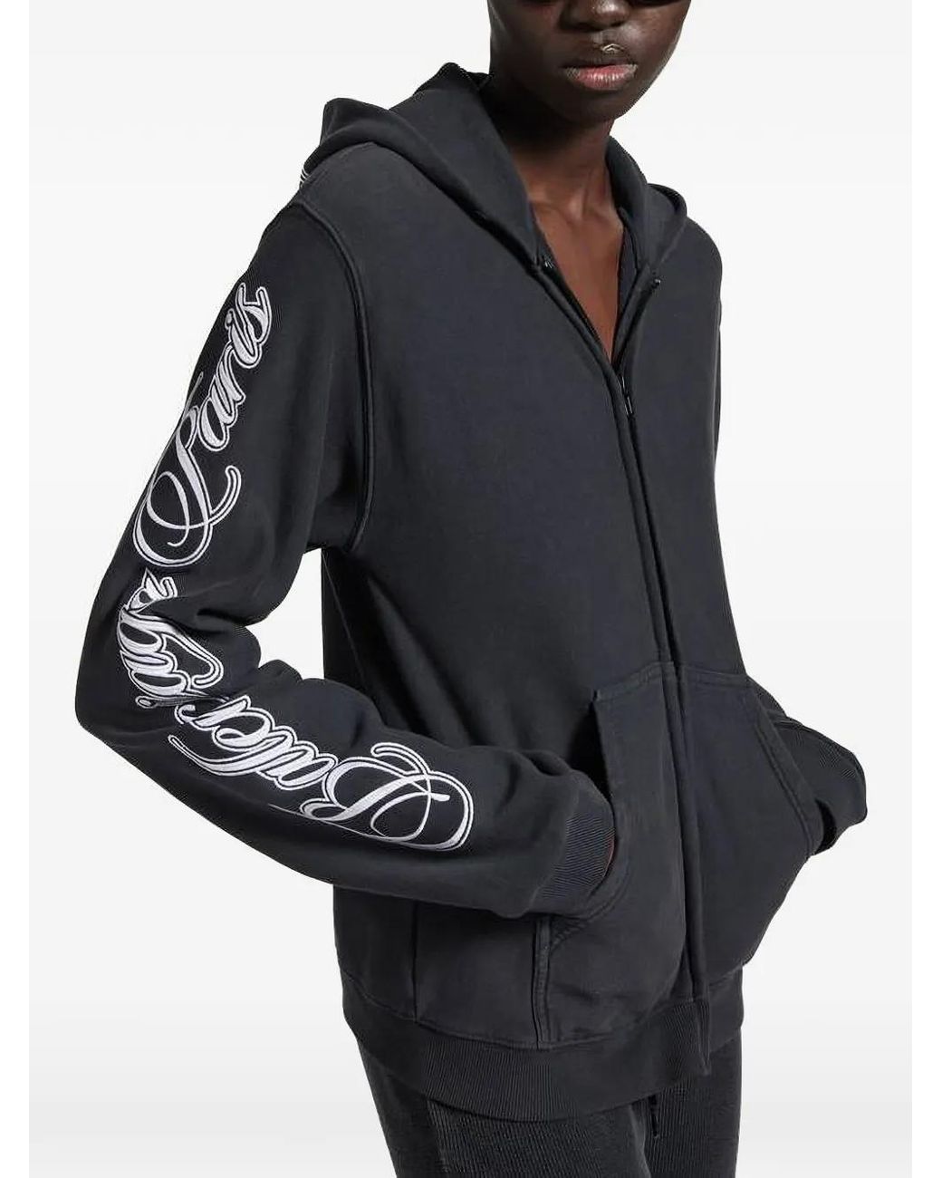 Balenciaga Black Cursive Zip-Up Hoodie Regular Fit