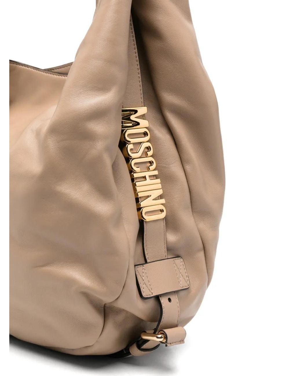 Moschino Natural Handle Me Logo-Plaque Tote Bag