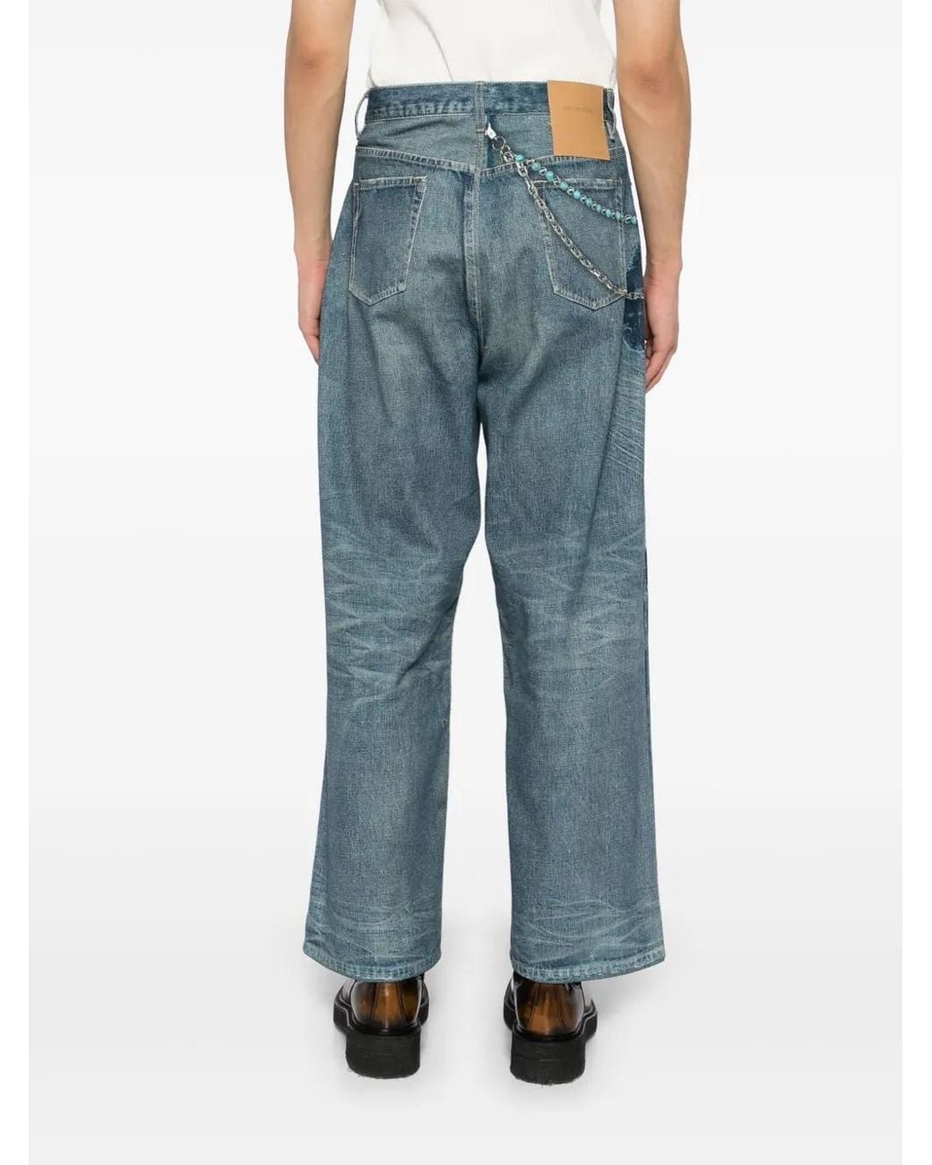 FIVE CM Blue Graphic-Print Jeans for men