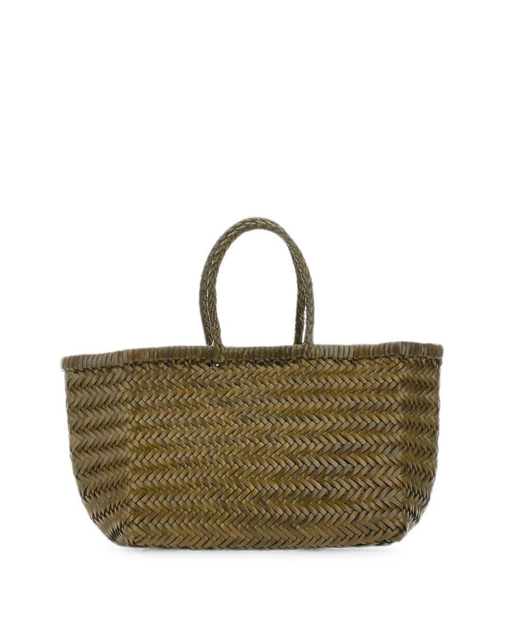 Dragon Diffusion Green Small Triple Jump Woven Leather Tote Bag