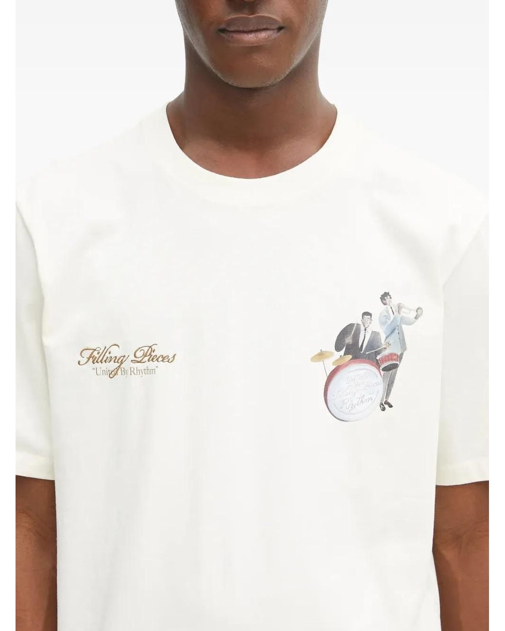 Filling Pieces White Graphic-Print Logo-Print T-Shirt for men