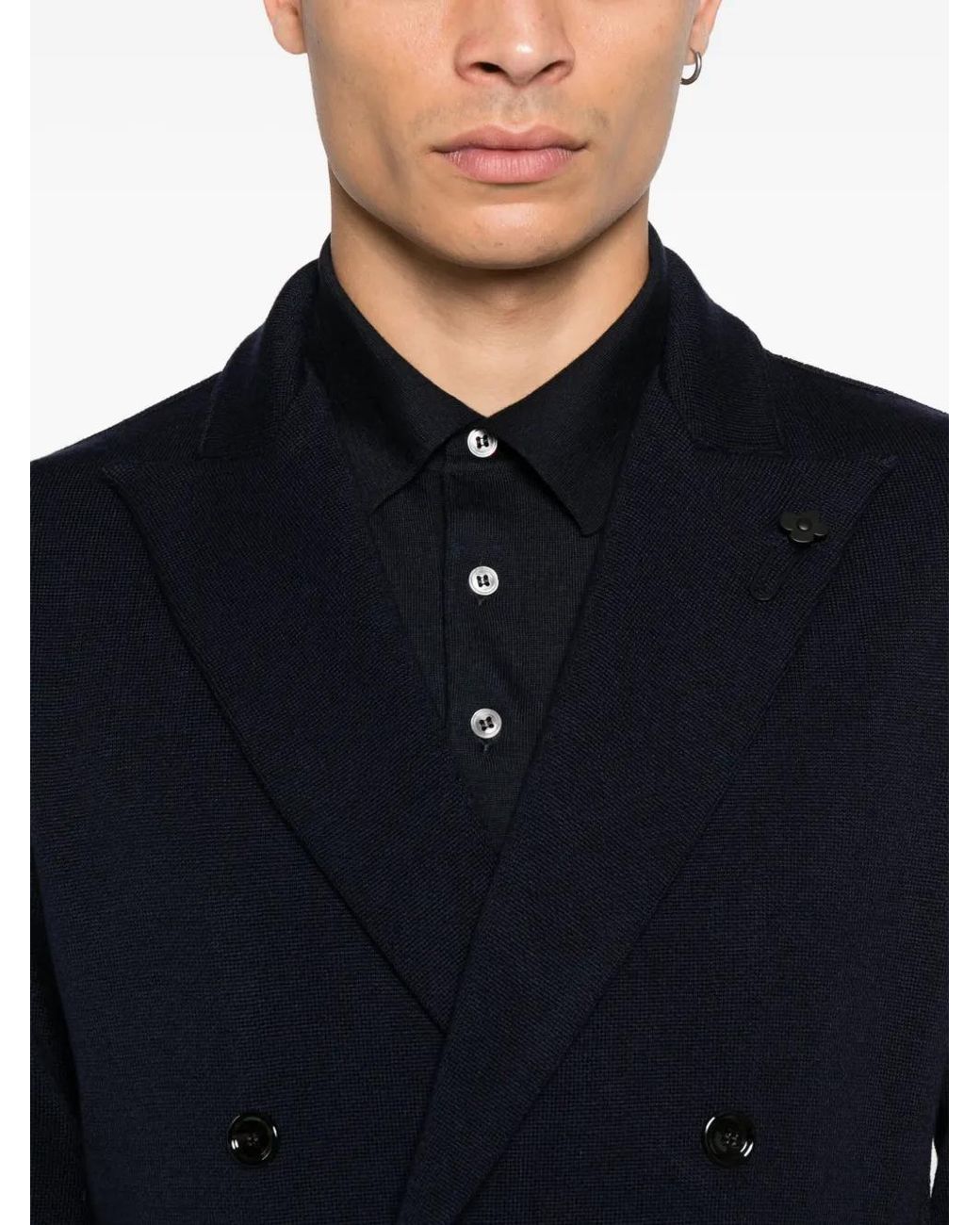 Lardini Blue Double-Breasted Patch-Pocket Jacket for men
