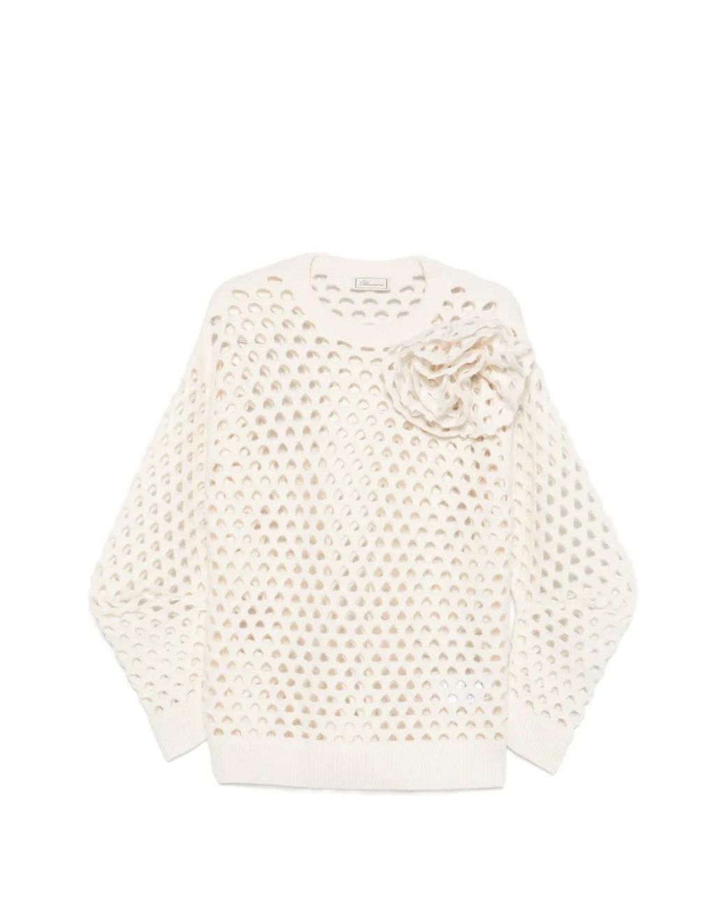 Blumarine White Floral-Appliqué Open-Knit Sweater