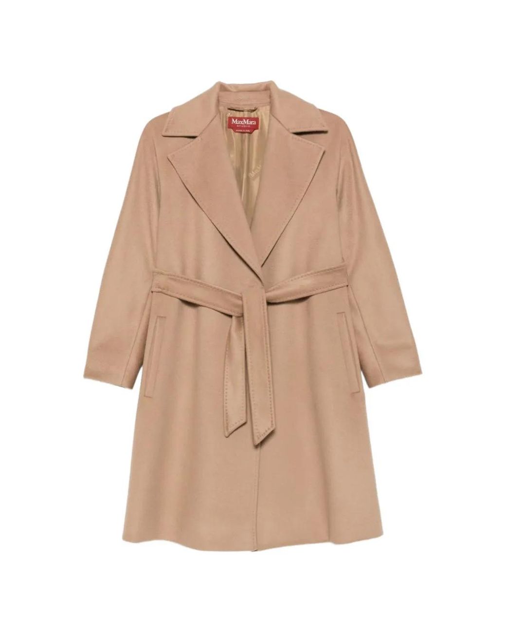 Max Mara Natural Belted Notch-Lapel Coat