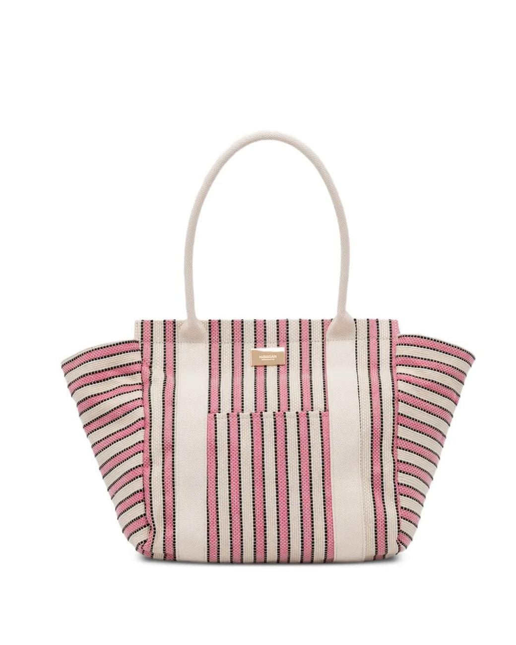 Morgan Pink Striped Logo-Plaque Tote Bag