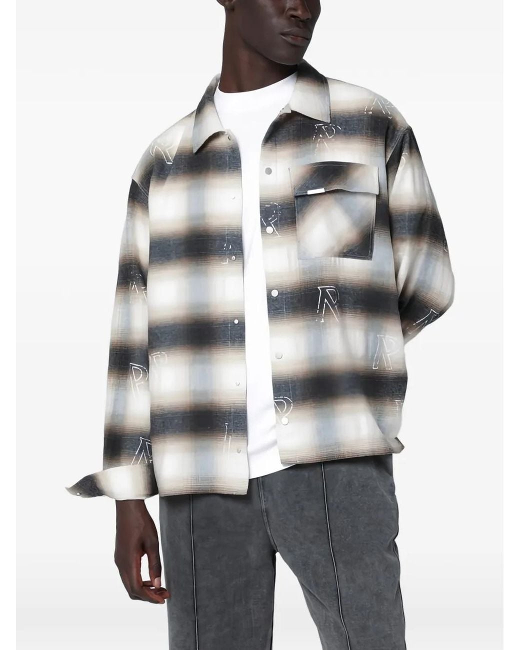 Represent White Milkcolored Flannel Checked Shirt for men