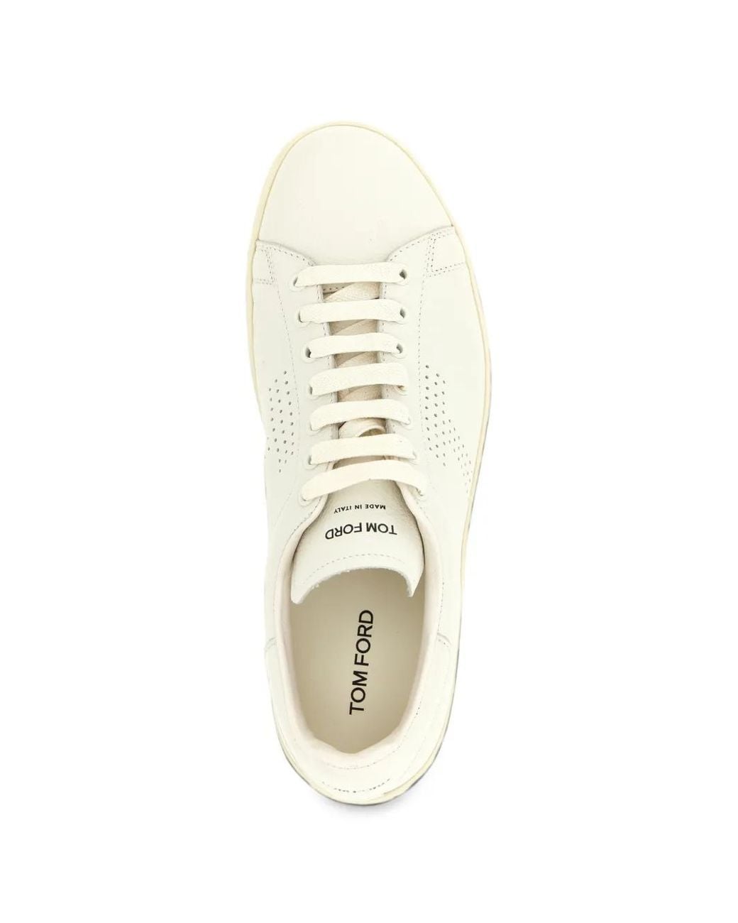 Tom Ford White Perforated-Logo Leather Sneakers for men