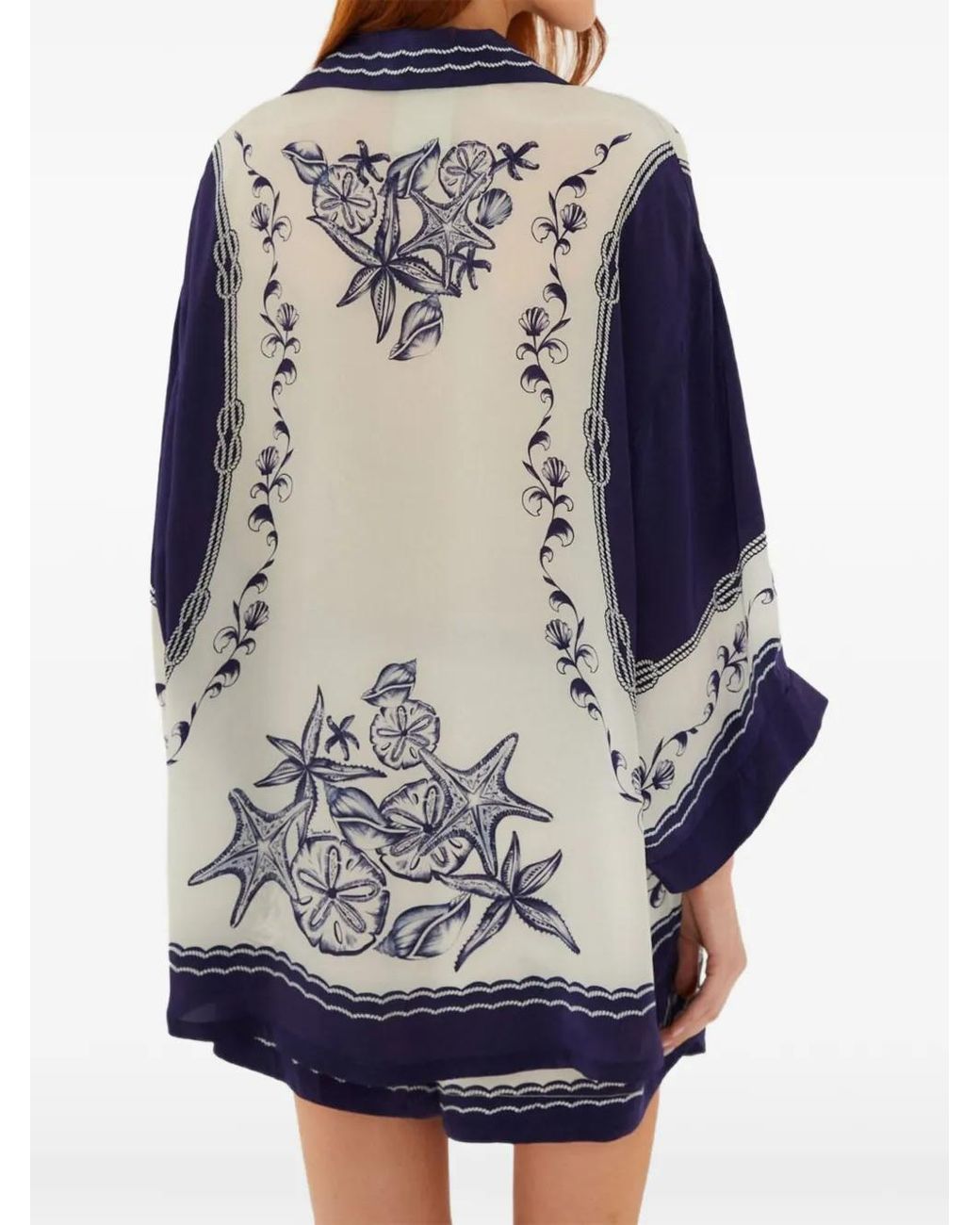 Farm Rio Blue Shirt With Coast Scarf Print