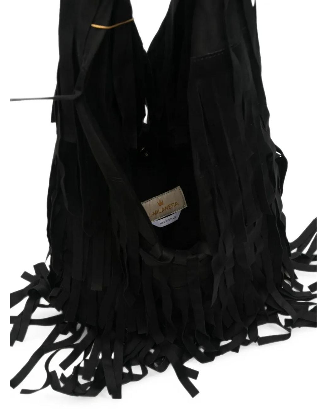 La Milanesa Black Large Aretha Fringed Shoulder Bag