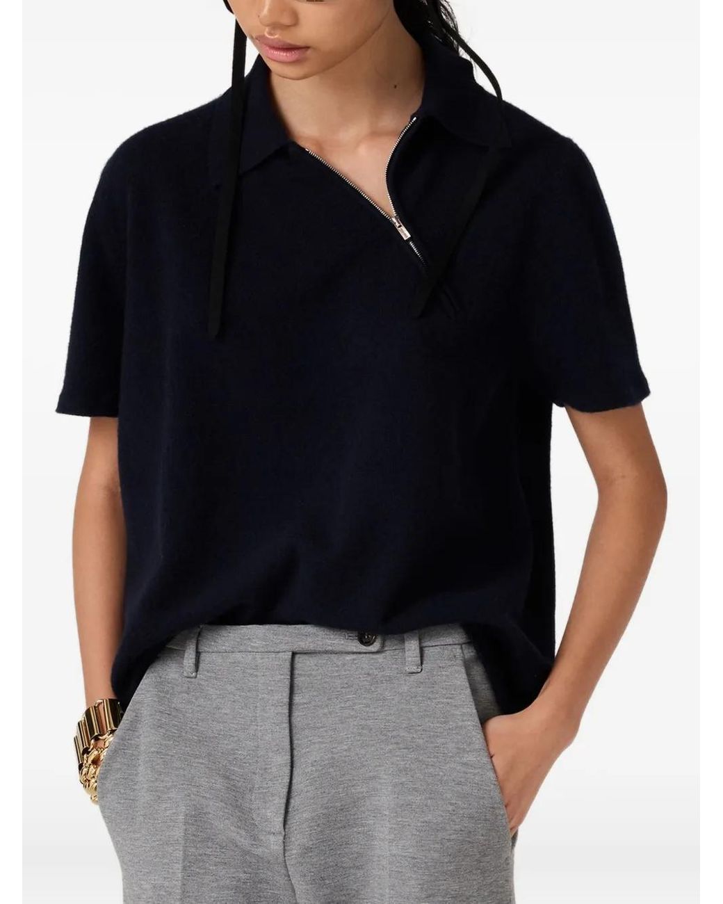 Miu Miu Zip-Front Ribbed Knit Polo Shirt in Blue | Lyst