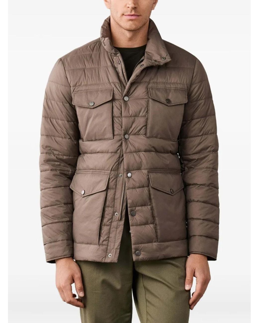 Hackett Brown High-Neck Padded Jacket for men