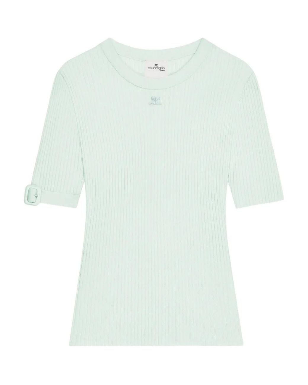 Courreges Blue Buckle Ribbed Knit T-Shirt