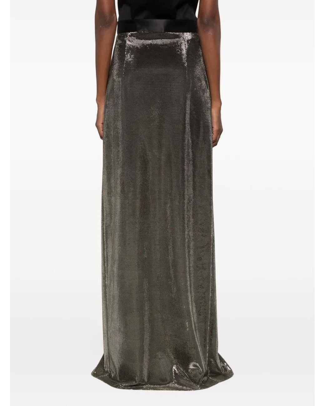 Styland Gray Front-Slit Metallic Maxi Skirt
