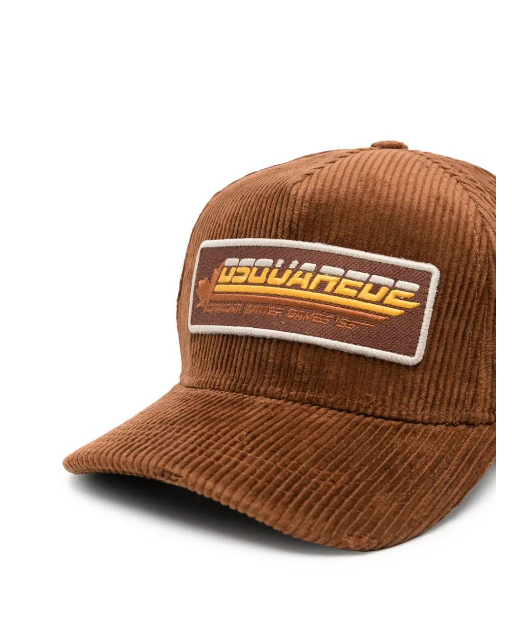 DSquared² Brown Logo-Patch Corduroy Baseball Cap for men