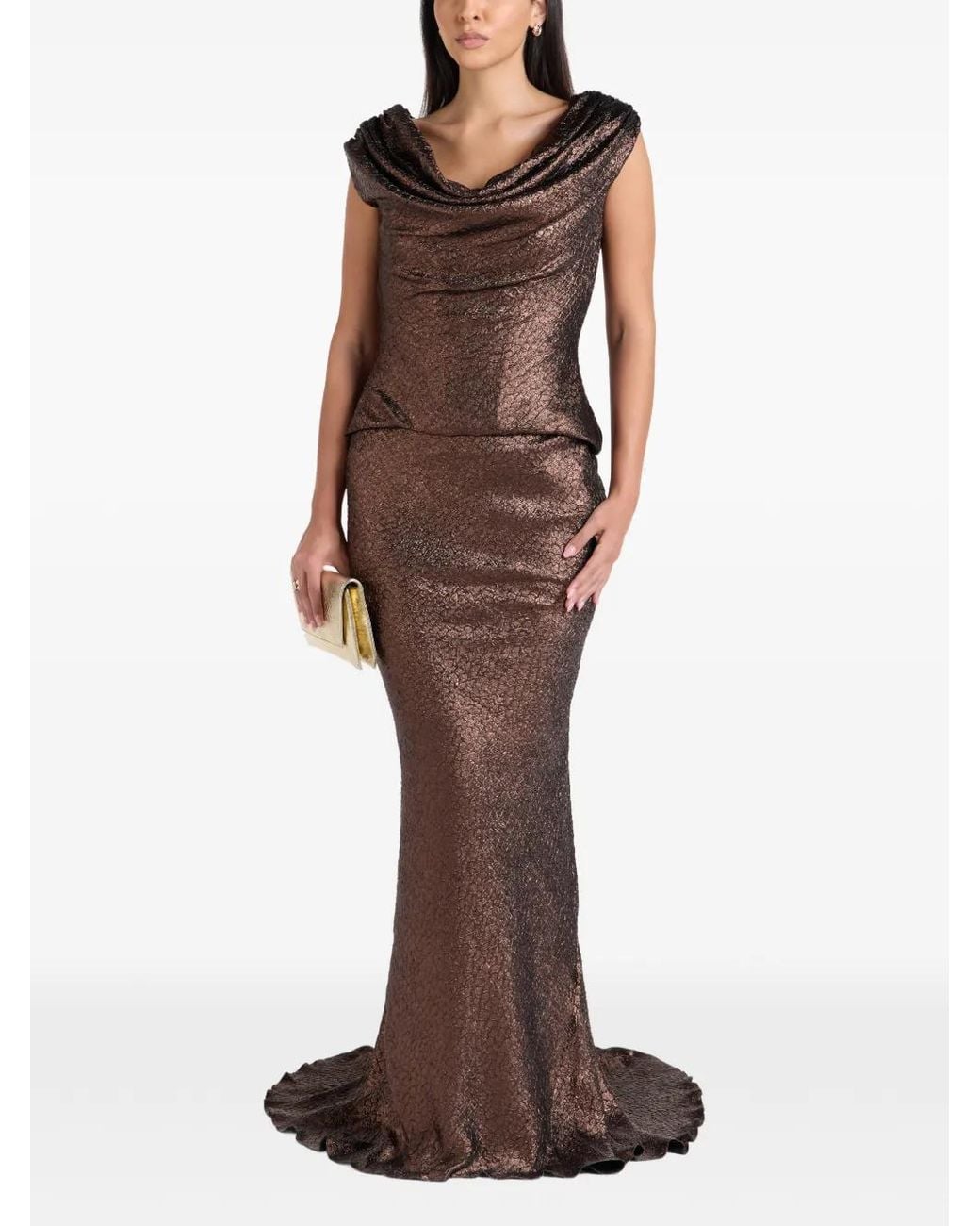 Rhea Costa Brown Robe Longue Rania À Col Bénitier
